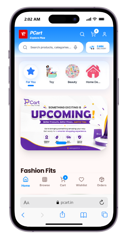 PCart mobile e-commerce platform screenshot